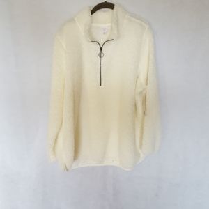 Fuzzy 3/4 Zip Pullover Shirt, Cream, Size 3X